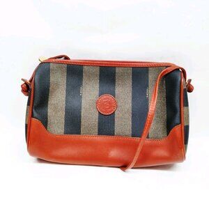 Vintage Classic Fendi Chic Striped Leather Shoulder Bag - Adjustable